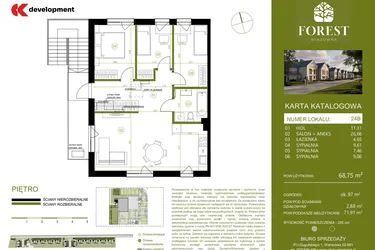 Rzut - Mieszkanie na sprzedaż 4 pokoje o powierzchni 68,75 m² - numer 24B w Wiązowna Forest