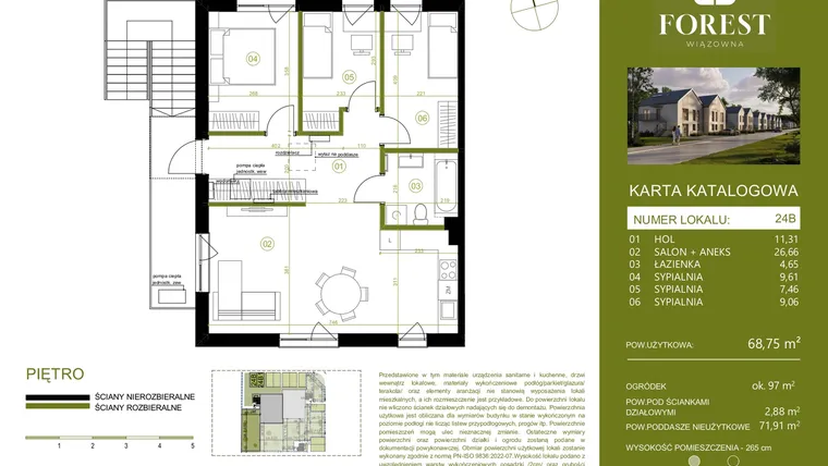 Rzut - Mieszkanie na sprzedaż 4 pokoje o powierzchni 68,75 m² - numer 24B w Wiązowna Forest