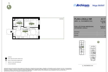 Rzut - Mieszkanie na sprzedaż 2 pokoje o powierzchni 36,48 m² - numer A1 7 w Moje Iwiny