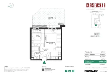 Rzut - Mieszkanie na sprzedaż 2 pokoje o powierzchni 39 m² - numer 4 w Karczewska 9