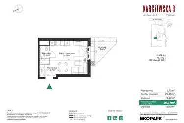 Rzut - Mieszkanie na sprzedaż 1 pokój o powierzchni 26,27 m² - numer 2 w Karczewska 9
