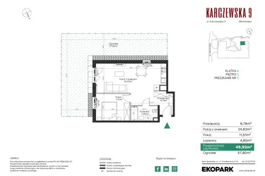 Rzut - Mieszkanie na sprzedaż 2 pokoje o powierzchni 49,92 m² - numer 5 w Karczewska 9