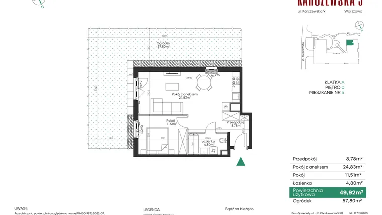 Rzut - Mieszkanie na sprzedaż 2 pokoje o powierzchni 49,92 m² - numer 5 w Karczewska 9