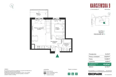Rzut - Mieszkanie na sprzedaż 2 pokoje o powierzchni 43,81 m² - numer 10 w Karczewska 9