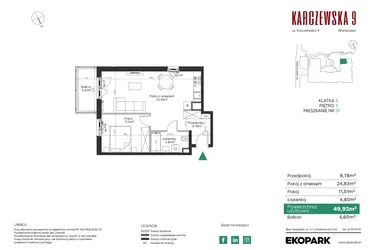 Rzut - Mieszkanie na sprzedaż 2 pokoje o powierzchni 49,92 m² - numer 29 w Karczewska 9