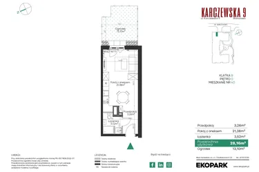 Rzut - Mieszkanie na sprzedaż 1 pokój o powierzchni 28,16 m² - numer 40 w Karczewska 9
