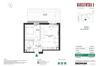 Rzut - Mieszkanie na sprzedaż 2 pokoje o powierzchni 49,47 m² - numer 41 w Karczewska 9