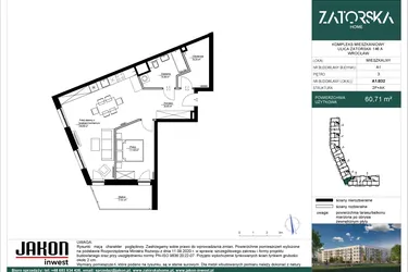 Rzut - Mieszkanie na sprzedaż 2 pokoje o powierzchni 60,71 m² - numer A1.B32 w Zatorska Home
