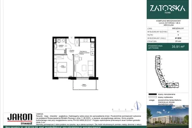 Rzut - Mieszkanie na sprzedaż 2 pokoje o powierzchni 35,91 m² - numer A1.B34 w Zatorska Home