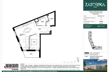 Rzut - Mieszkanie na sprzedaż 2 pokoje o powierzchni 60,71 m² - numer A1.B36 w Zatorska Home
