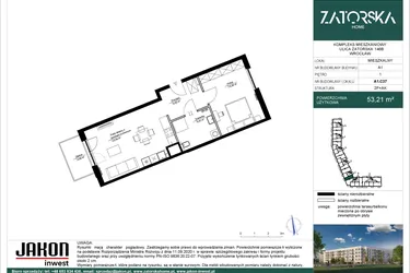 Rzut - Mieszkanie na sprzedaż 2 pokoje o powierzchni 53,21 m² - numer A1.C37 w Zatorska Home
