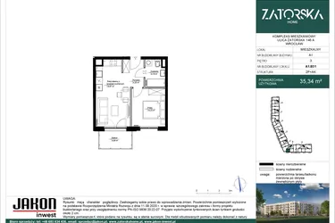 Rzut - Mieszkanie na sprzedaż 2 pokoje o powierzchni 35,34 m² - numer A1.B31 w Zatorska Home