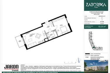 Rzut - Mieszkanie na sprzedaż 2 pokoje o powierzchni 53,23 m² - numer A1.C40 w Zatorska Home
