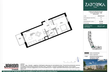 Rzut - Mieszkanie na sprzedaż 2 pokoje o powierzchni 53,21 m² - numer A1.C43 w Zatorska Home