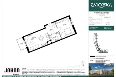 Rzut - Mieszkanie na sprzedaż 2 pokoje o powierzchni 53,23 m² - numer A1.C46 w Zatorska Home