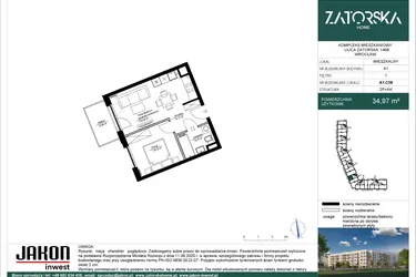 Rzut - Mieszkanie na sprzedaż 2 pokoje o powierzchni 34,97 m² - numer A1.C38 w Zatorska Home
