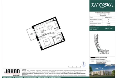 Rzut - Mieszkanie na sprzedaż 2 pokoje o powierzchni 34,97 m² - numer A1.C47 w Zatorska Home