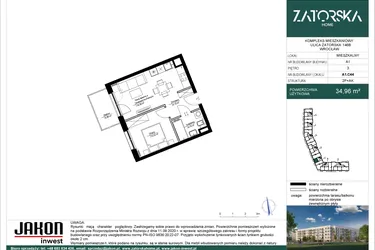 Rzut - Mieszkanie na sprzedaż 2 pokoje o powierzchni 34,96 m² - numer A1.C44 w Zatorska Home