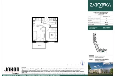 Rzut - Mieszkanie na sprzedaż 2 pokoje o powierzchni 35,92 m² - numer A1.A4 w Zatorska Home