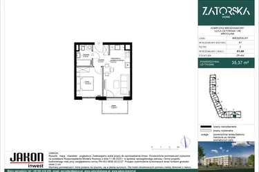 Rzut - Mieszkanie na sprzedaż 2 pokoje o powierzchni 35,37 m² - numer A1.A8 w Zatorska Home