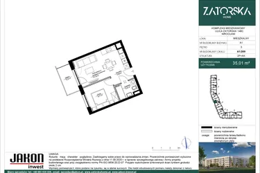 Rzut - Mieszkanie na sprzedaż 2 pokoje o powierzchni 35,01 m² - numer A1.D59 w Zatorska Home