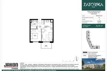 Rzut - Mieszkanie na sprzedaż 2 pokoje o powierzchni 35,35 m² - numer A1.A13 w Zatorska Home