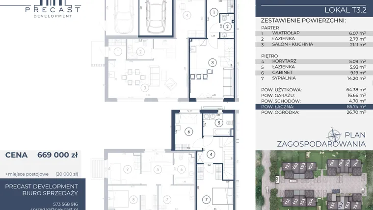 Rzut - Dom na sprzedaż 3 pokoje o powierzchni 85,74 m² - numer T3.2 w Osiedle Sosnowe Łazy