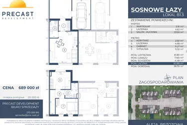 Rzut - Dom na sprzedaż 3 pokoje o powierzchni 83,88 m² - numer B1.3 w Osiedle Sosnowe Łazy