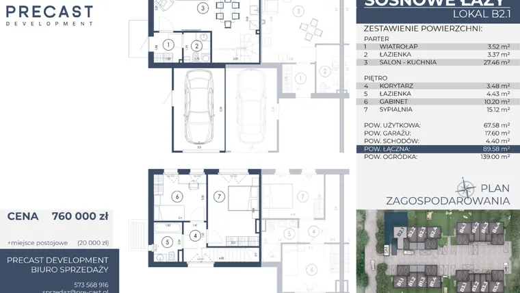 Rzut - Dom na sprzedaż 3 pokoje o powierzchni 89,58 m² - numer B2.1 w Osiedle Sosnowe Łazy