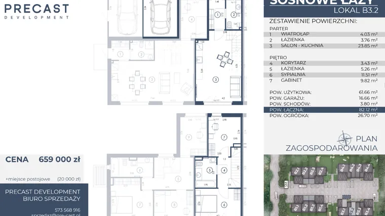 Rzut - Dom na sprzedaż 3 pokoje o powierzchni 82,12 m² - numer B3.2 w Osiedle Sosnowe Łazy
