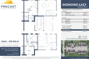 Rzut - Dom na sprzedaż 3 pokoje o powierzchni 83,88 m² - numer B2.3 w Osiedle Sosnowe Łazy