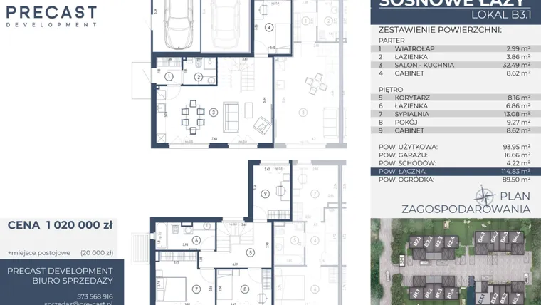 Rzut - Dom na sprzedaż 5 pokoi o powierzchni 93,95 m² - numer B3.1 w Osiedle Sosnowe Łazy