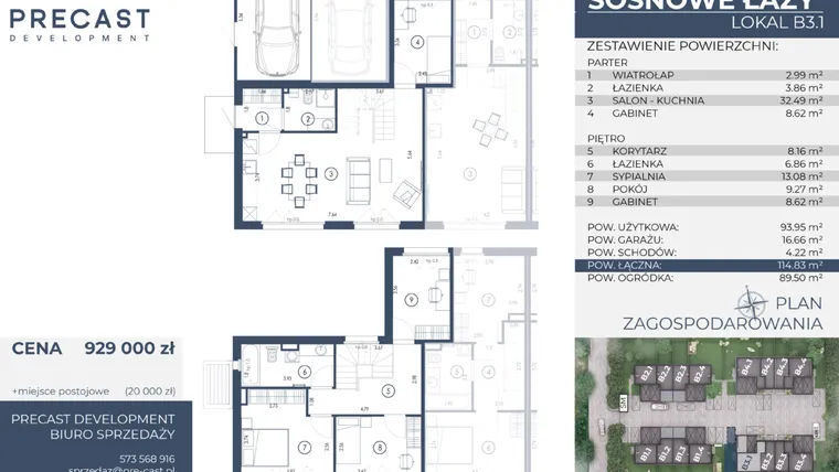 Rzut - Dom na sprzedaż 5 pokoi o powierzchni 114,83 m² - numer B3.1 w Osiedle Sosnowe Łazy