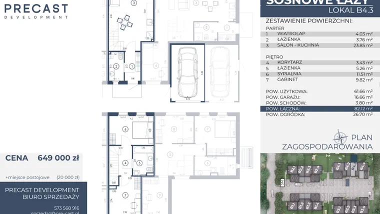 Rzut - Dom na sprzedaż 3 pokoje o powierzchni 82,12 m² - numer B4.3 w Osiedle Sosnowe Łazy