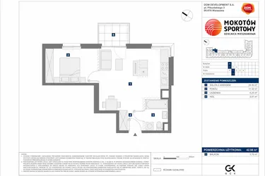 Rzut - Mieszkanie na sprzedaż 2 pokoje o powierzchni 42,98 m² - numer A1 w Mokotów Sportowy 1.3