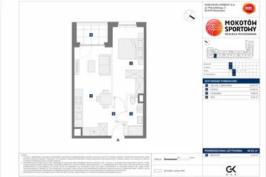 Rzut - Mieszkanie na sprzedaż 2 pokoje o powierzchni 40,03 m² - numer A5 w Mokotów Sportowy 1.3