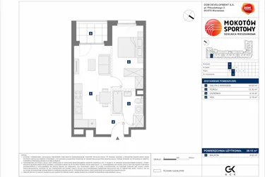 Rzut - Mieszkanie na sprzedaż 2 pokoje o powierzchni 39,15 m² - numer A6 w Mokotów Sportowy 1.3