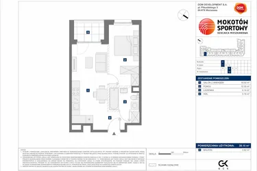 Rzut - Mieszkanie na sprzedaż 2 pokoje o powierzchni 39,15 m² - numer A14 w Mokotów Sportowy 1.3