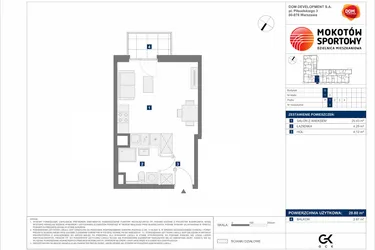 Rzut - Mieszkanie na sprzedaż 1 pokój o powierzchni 28,8 m² - numer D2 w Mokotów Sportowy 1.3