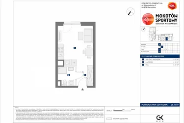 Rzut - Mieszkanie na sprzedaż 1 pokój o powierzchni 26,16 m² - numer D31 w Mokotów Sportowy 1.3