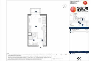 Rzut - Mieszkanie na sprzedaż 1 pokój o powierzchni 26,81 m² - numer D48 w Mokotów Sportowy 1.3