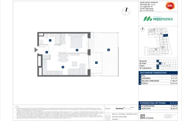 Rzut - Mieszkanie na sprzedaż 2 pokoje o powierzchni 36,34 m² - numer 21 w Osiedle Międzyleska - etap IV