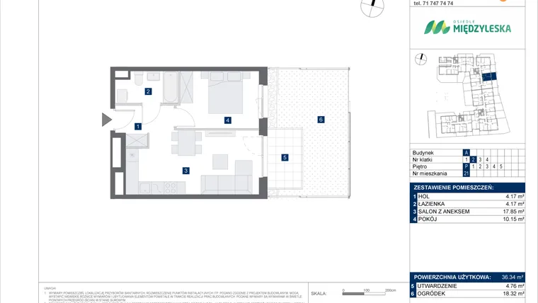 Rzut - Mieszkanie na sprzedaż 2 pokoje o powierzchni 36,34 m² - numer 21 w Osiedle Międzyleska - etap IV