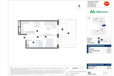 Rzut - Mieszkanie na sprzedaż 2 pokoje o powierzchni 41,49 m² - numer 61 w Osiedle Międzyleska - etap IV