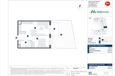 Rzut - Mieszkanie na sprzedaż 2 pokoje o powierzchni 37,35 m² - numer 62 w Osiedle Międzyleska - etap IV