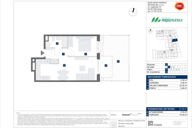 Rzut - Mieszkanie na sprzedaż 2 pokoje o powierzchni 41,49 m² - numer 22 w Osiedle Międzyleska - etap IV
