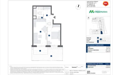 Rzut - Mieszkanie na sprzedaż 2 pokoje o powierzchni 42,83 m² - numer 66 w Osiedle Międzyleska - etap IV