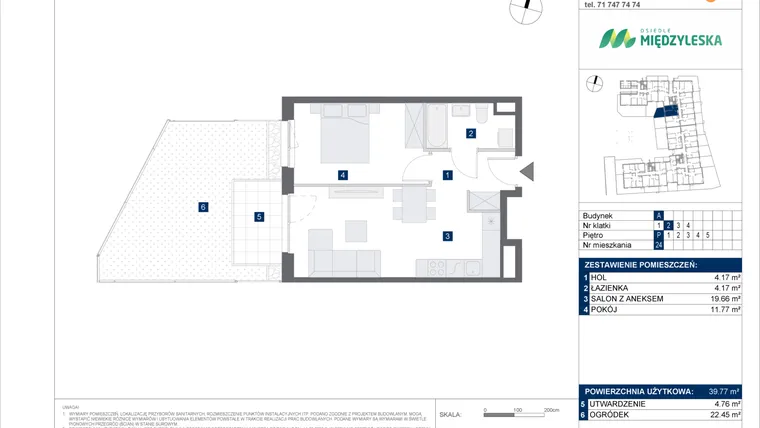 Rzut - Mieszkanie na sprzedaż 2 pokoje o powierzchni 39,77 m² - numer 24 w Osiedle Międzyleska - etap IV
