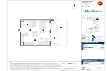 Rzut - Mieszkanie na sprzedaż 2 pokoje o powierzchni 37,25 m² - numer 20 w Osiedle Międzyleska - etap IV