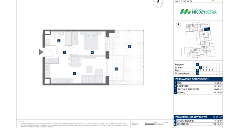 Rzut - Mieszkanie na sprzedaż 2 pokoje o powierzchni 37,25 m² - numer 20 w Osiedle Międzyleska - etap IV